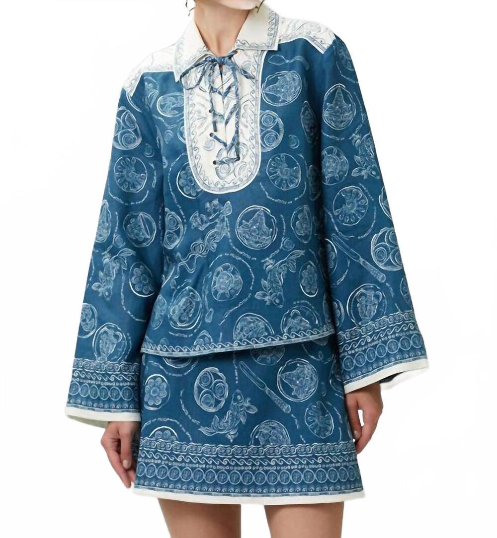 NEW ALEMAIS lucky lace up top in blue